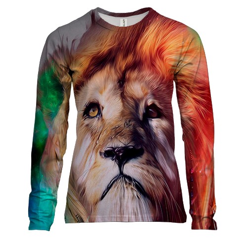 Жіночий 3D лонгслів з левом в райдужному димі
