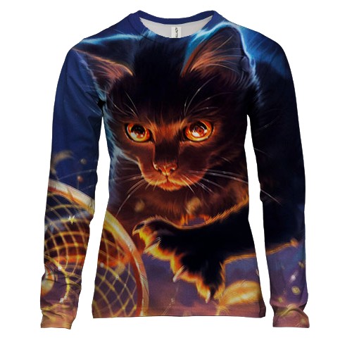 Жіночий 3D лонгслів з граючим котом