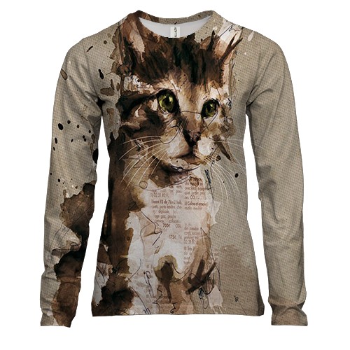 Женский 3D лонгслив с котом и газетами