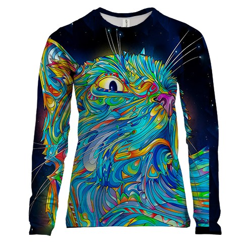 Женский 3D лонгслив с неоновым котом