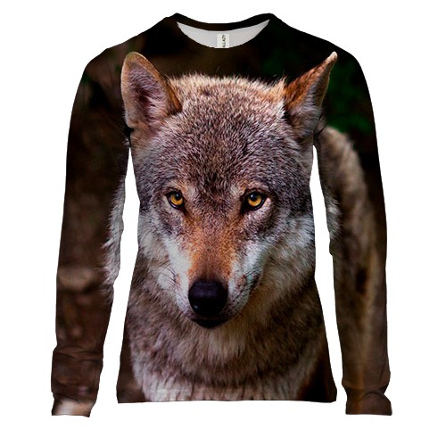 Женский 3D лонгслив с волком в лесу