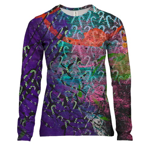 Жіночий 3D лонгслів з фіолетовим гранж малюнком