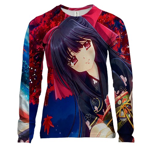 Женский 3D лонгслив с аниме девушкой в кимоно