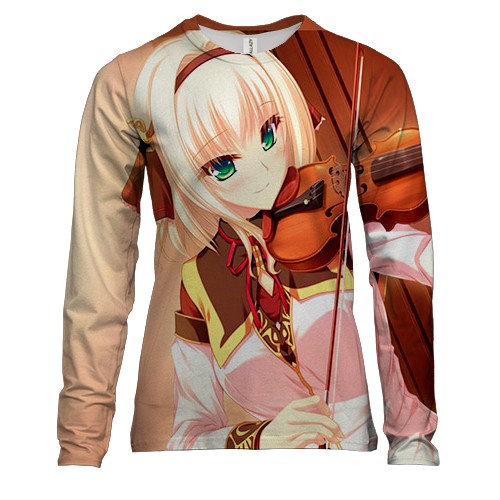Женский 3D лонгслив с аниме девушкой и скрипкой