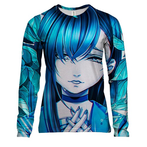 Женский 3D лонгслив с аниме артом "Девушка с голубыми волосами"