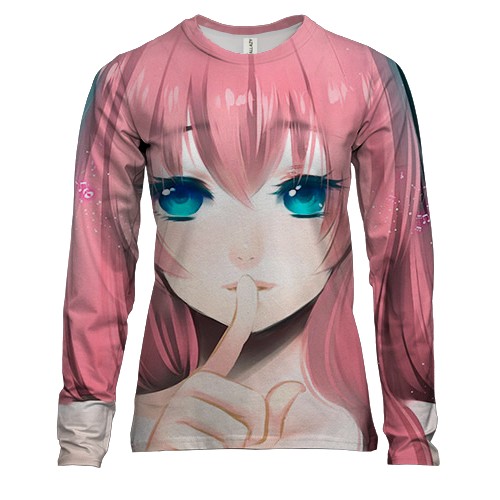Женский 3D лонгслив с аниме артом "Девушка с розовыми волосами"