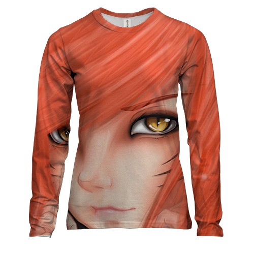 Женский 3D лонгслив с аниме девушкой с оранжевыми волосами