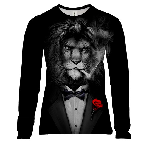 Жіночий 3D лонгслів Лев у смокінгу