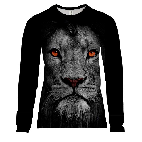 Жіночий 3D лонгслів з чорно-білим левом