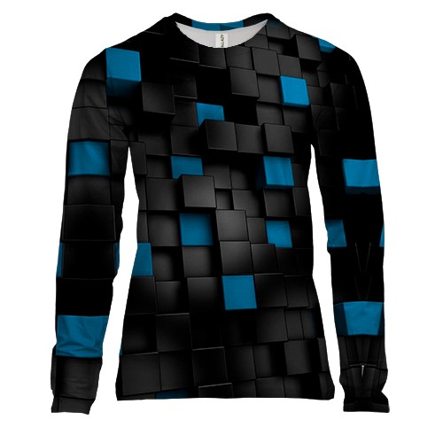 Женский 3D лонгслив с черно-синими кубами