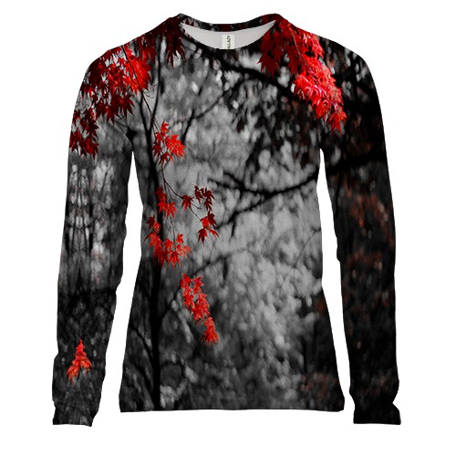 Женский 3D лонгслив Черно-белая осень