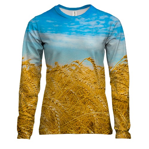 Женский 3D лонгслив с пшеничным полем