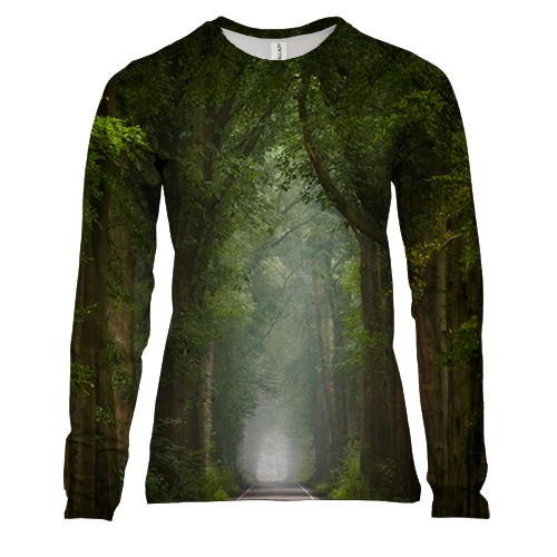 Жіночий 3D лонгслів "Дорога в лісі"