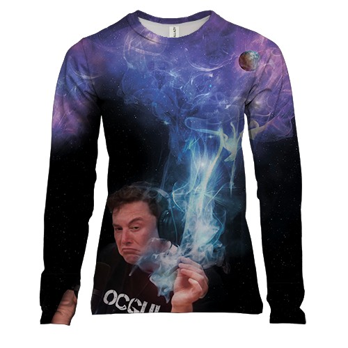 Женская 3D футболка с длинными рукавами Илон Маск с сигаретой