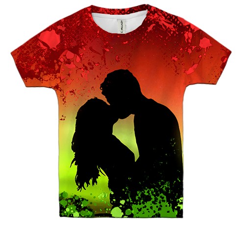 Детская 3D футболка Поцелуй силует
