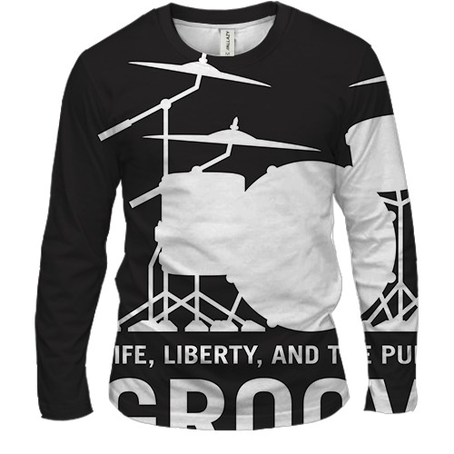 Мужской 3D лонгслив с белыми барабанами Groove