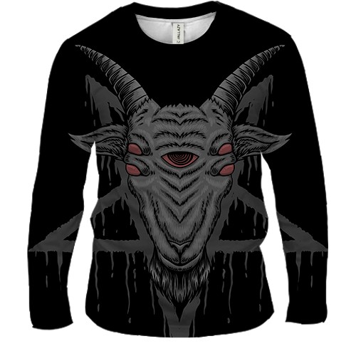Чоловічий 3D лонгслів Пентаграма з головою козла