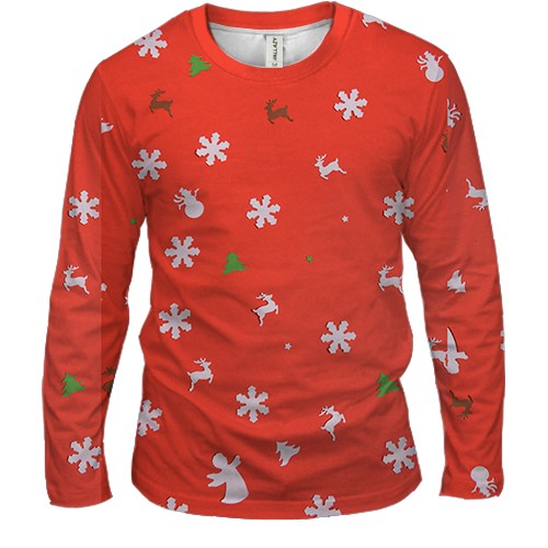 Мужской 3D лонгслив Snowflakes on red