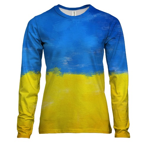 Женский 3D лонгслив акварельный флаг Украины (2)