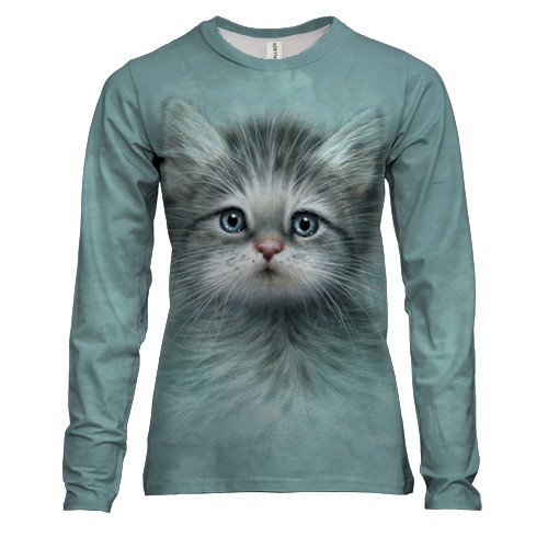 Жіночий 3D лонгслів із сірим кошеням