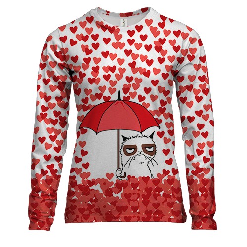 Жіночий 3D лонгслів Кіт антивалентин білий