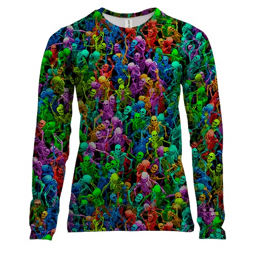 Жіночий 3D лонгслів Різнокольорові скелетики