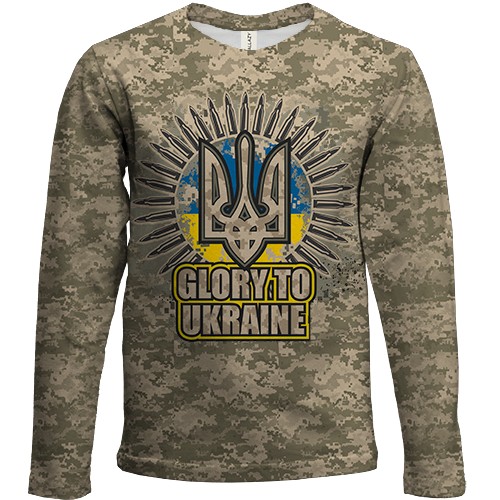 Дитячий 3D лонгслів Glory to Ukraine (камо)