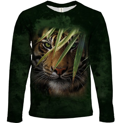 Детский 3D лонгслив Тигр в зелени