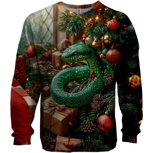 3D свитшот Новогодняя змея с подарками