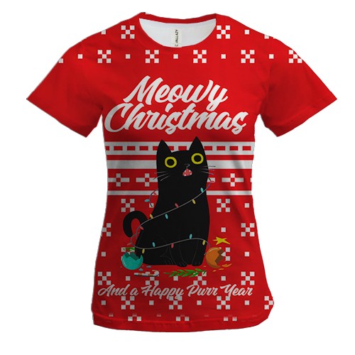 Женская 3D футболка Meowy Christmas