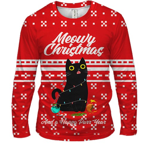 Чоловічий 3D лонгслів Meowy Christmas