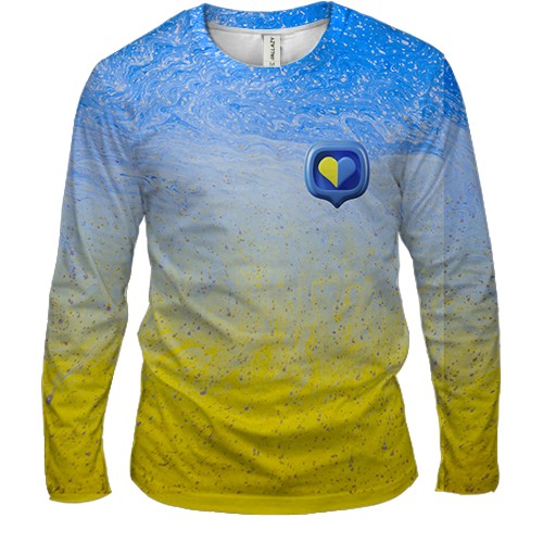 Чоловічий 3D лонгслів "Абстрактні хвилі в кольорах прапора"