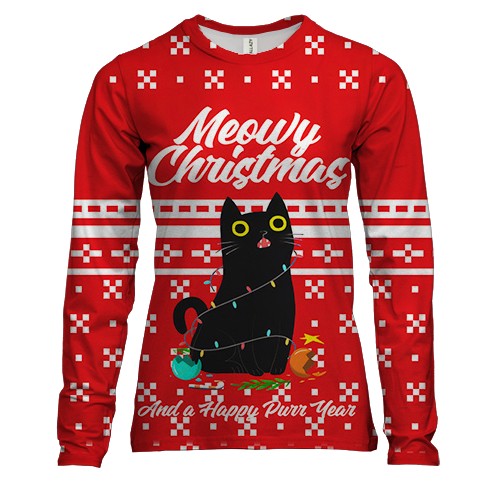 Жіночий 3D лонгслів Meowy Christmas