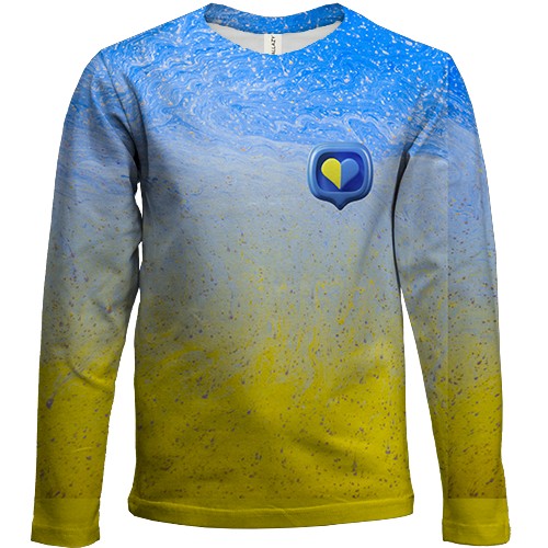 Дитячий 3D лонгслів "Абстрактні хвилі в кольорах прапора"