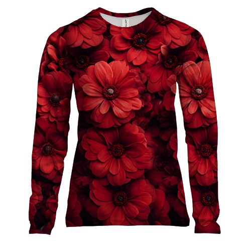 Женский 3D лонгслив с красными хризантемами
