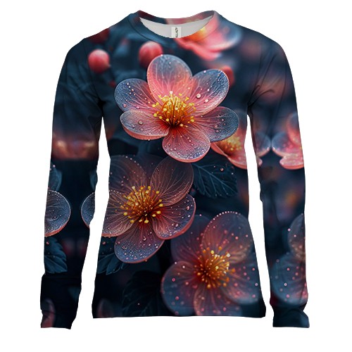 Женский 3D лонгслив с полупрозрачными арт цветами