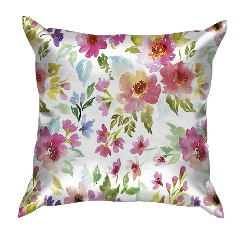 3D подушка з акварельними квітами