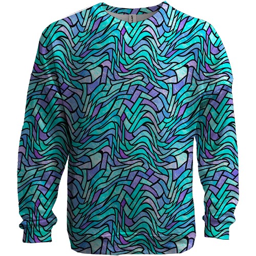 3D свитшот с волнистым голубым витражом