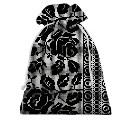 3D Подарочный мешочек с черной вышиванкой и цветами