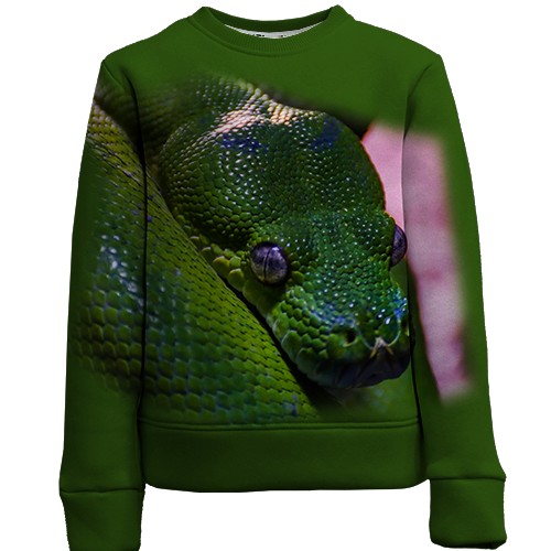 Дитячий 3D світшот із зеленою змією рептилією