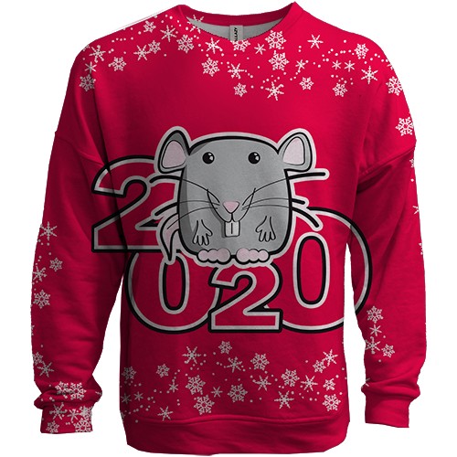 3D свитшот с веселой новогодней крысой 2020