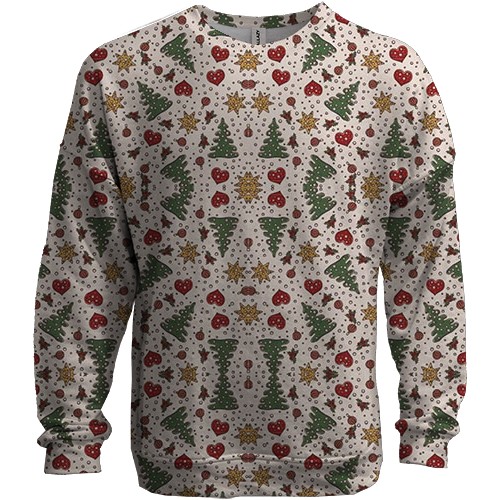 3D свитшот с ёлочками и новогодней атрибутикой