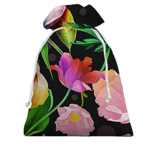 3D Подарочный мешочек с иллюстрированными цветами