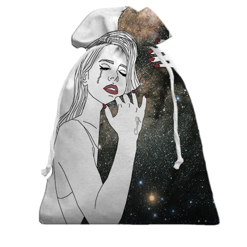 3D Подарунковий мішечок дівчина обіймає космос