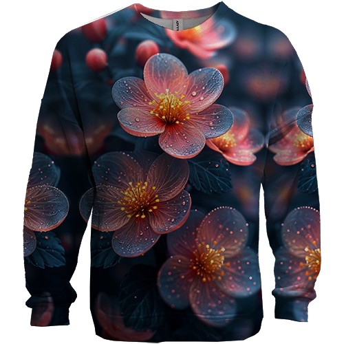 3D свитшот с полупрозрачными арт цветами