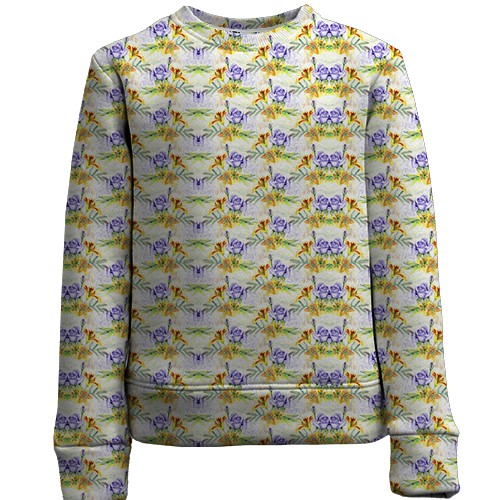 Дитячий 3D світшот з фіолетовими трояндами