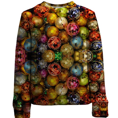 Дитячий 3D світшот з різнокольоровими новорічними іграшками