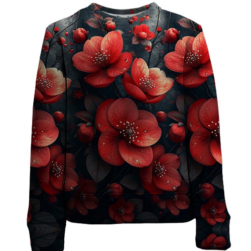 Дитячий 3D світшот з червоними квітами (АРТ)