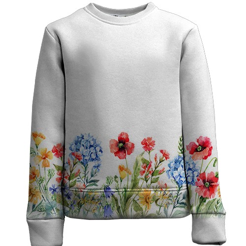 Детский 3D свитшот с цветочным орнаментом понизу