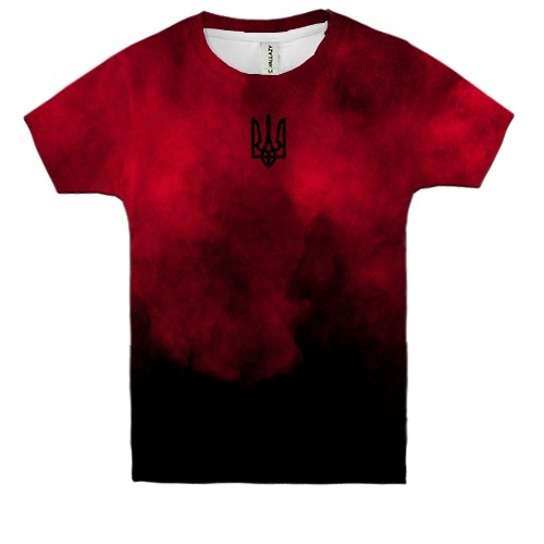 Детская 3D футболка Красно-черный дым с Тризубом